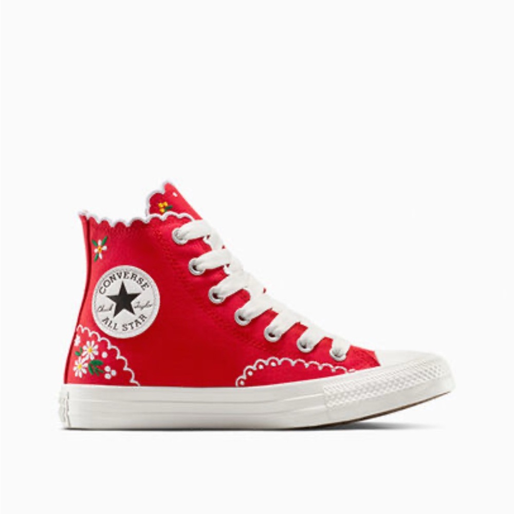 Converse Floral Red Scalloped High-Tops